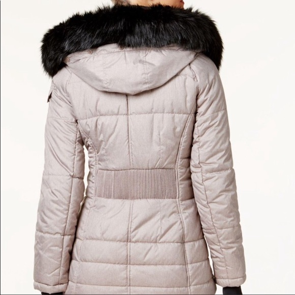 NWT,Laundry Shelli segal puffer fur trim dove grey - Picture 2 of 10